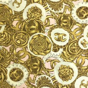 CHANEL CC Logo Pink 100% Silk Jewelry Print Scarf